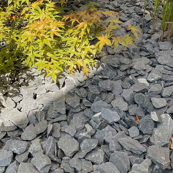 Canadian Slate Zwart 60-180 mm aangelegd tussen beplanting