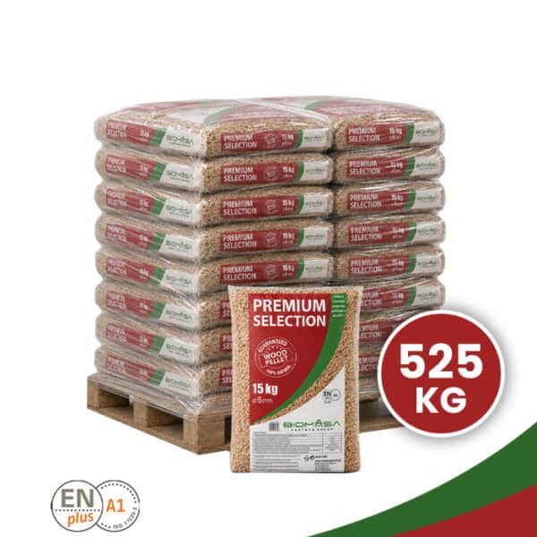 35 zakken Premium Selection houtpellets van 15 kg op pallet