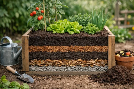 Voorbeeld moestuinbak vullen lagen uitgelegd
