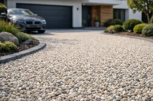 Voorbeeld oprit met siergrind kiezen