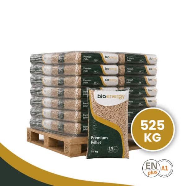 35 zakken Bio Energy houtpellets van 15 kg op pallet
