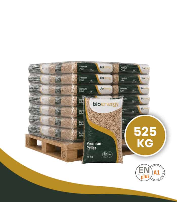 35 zakken Bio Energy houtpellets van 15 kg op pallet