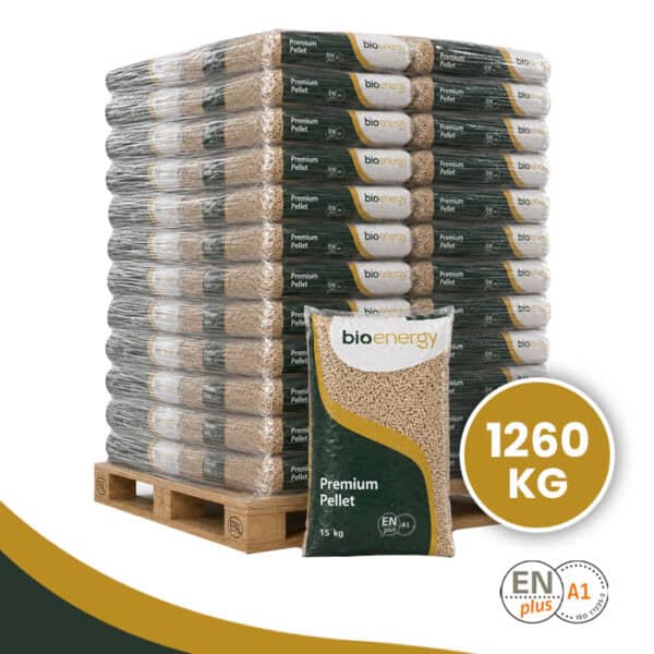 84 zakken Bio Energy houtpellets van 15 kg op pallet
