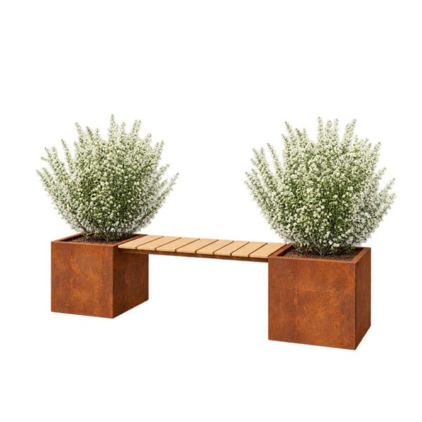 Cortenstaal plantenbak vierkant met bankje - 221,2 x 50 x 50 cm (lxbxh)