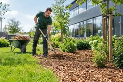 Bedrijfstuin vergroenen met houtsnippers